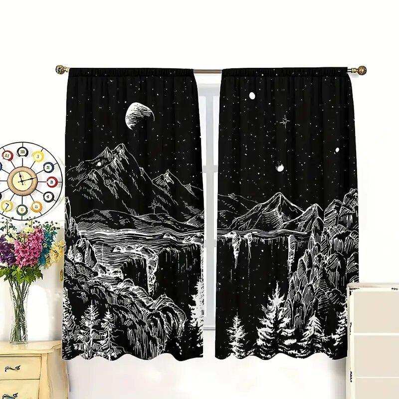 Black Cosmic Starry Sky Pattern Printed Curtains Bedroom Living Room Decoration Home Classic Made Of Polyester Sitting Window Treatment