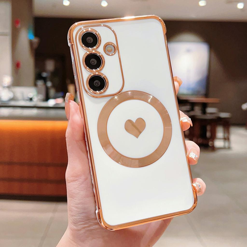 For Samsung Galaxy S26+ Magnetic Case Electroplating Soft TPU Cover with Cute Love Heart