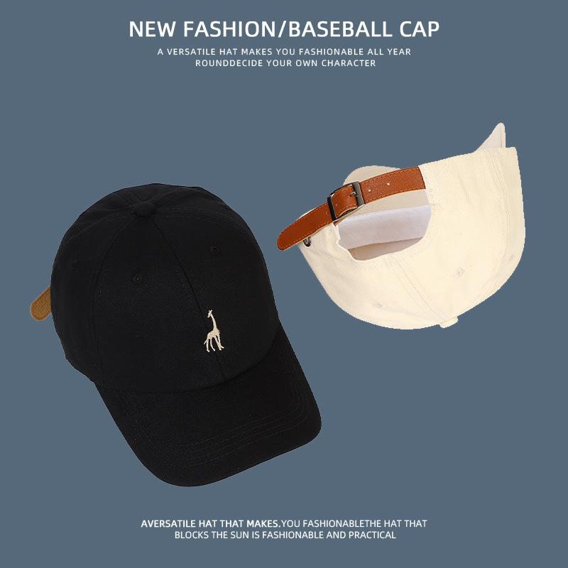 Simple American Retro Giraffe Embroidered Baseball Hat for Women Trendy Korean Couple College Style Soft Top Baseball Cap