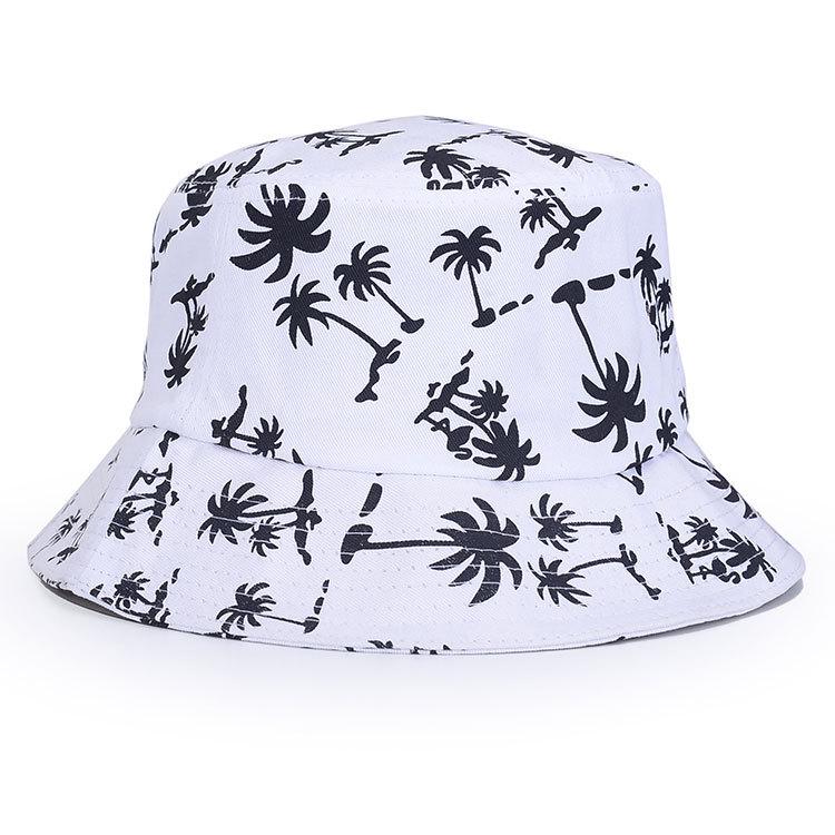 Black Leaf Bucket Hat Summer Coconut Tree Unisex Simple Bob Caps Hip Hop Gorros Men Women Panama Cap Beach Fishing Boonie Sunhat