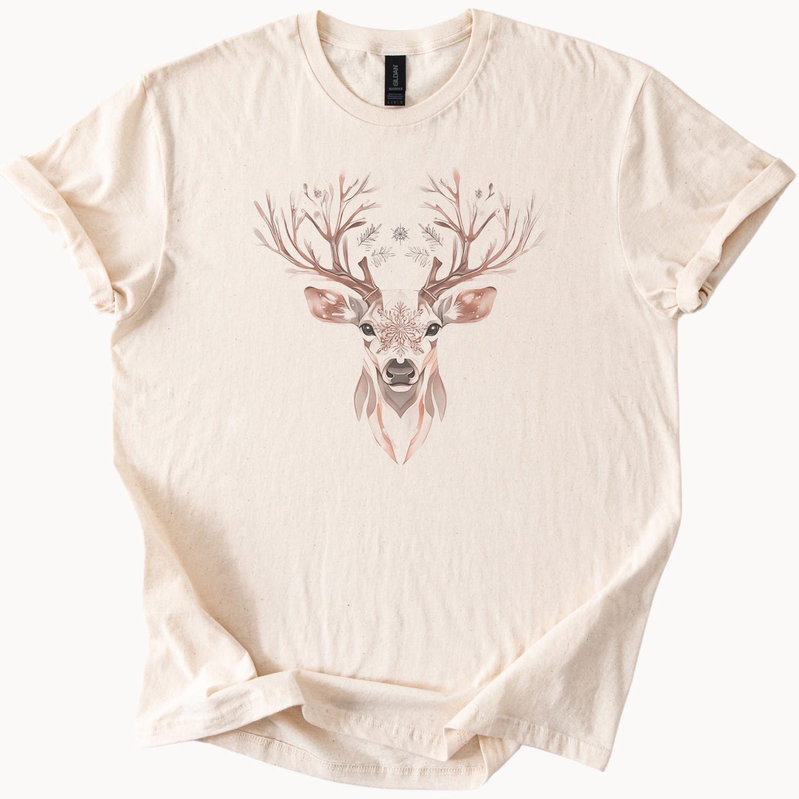 Deer Antler Forest Graphic T Shirt Snowy Woodland Buck Head Nature Tee Winter Wildlife Shirt Outdoors Animal Art Apparel 150