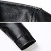 Men Coat Faux Fur Lapel Long Sleeve Faux Leather Jacket Thickened