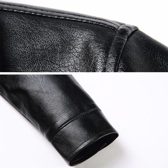 Men Coat Faux Fur Lapel Long Sleeve Faux Leather Jacket Thickened