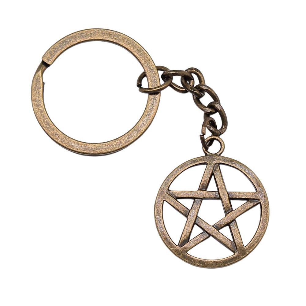 Dreifachmond Pentagramm Anhänger Schlüsselanhänger Stern Wicca Thema Schlüsselring 28mm