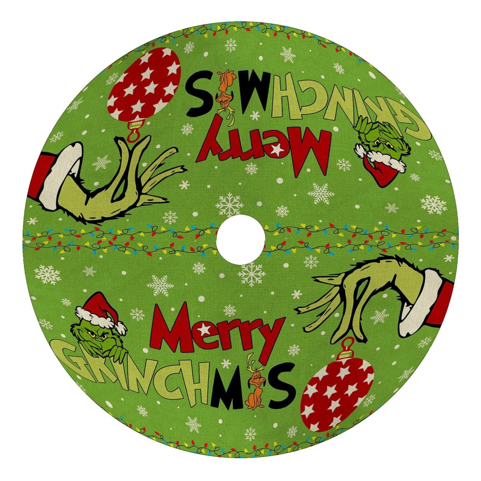 

Christmas Tree Skirt, Red & Green Merry Christmas Tree Skirt Collar, Soft Xmas Holiday Decoration One Size