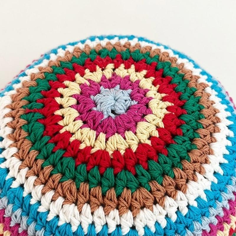 Summer Fisherman Hat for Woman Weaving Bucket Hat Crochet Stripe Pattern Cap
