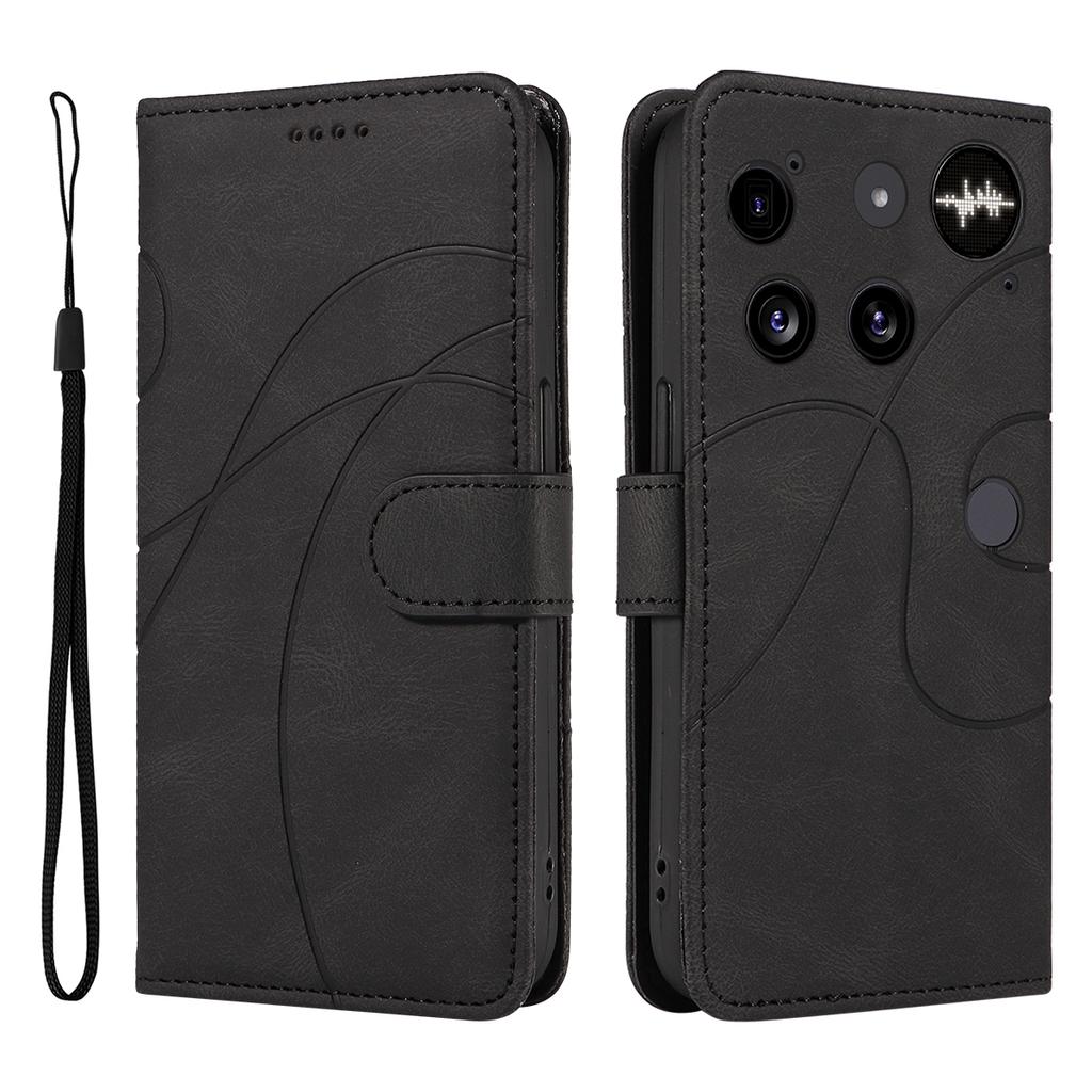 For Nothing Phone (3) 5G Wallet Case Leather Phone Cover Stand with Curved Line Design