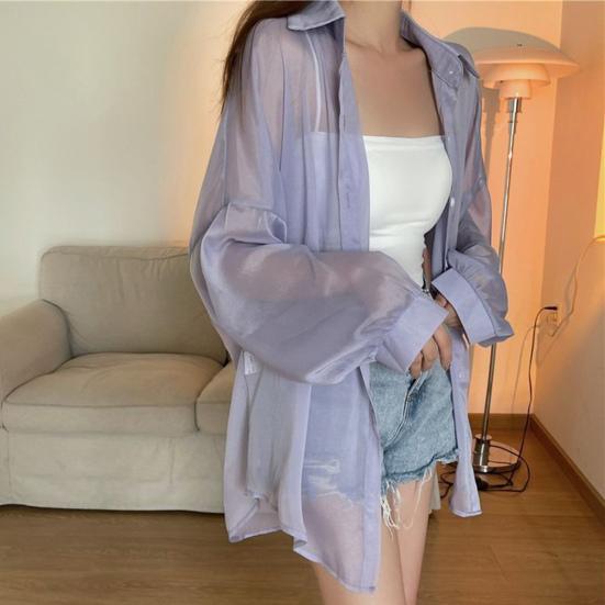 Opalovací krém Outwear Jednobarevné Univerzální Knoflíky Placket Ženy Plážový styl Šifon Top Šátek Dámské oblečení