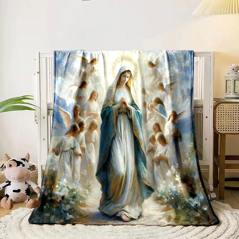 Our Lady of Guadalupe Angels Halo Blanket Printed Blanket for Living Room Bed Couch lunch break Soft Cozy Blanket for Friend's festival Gift