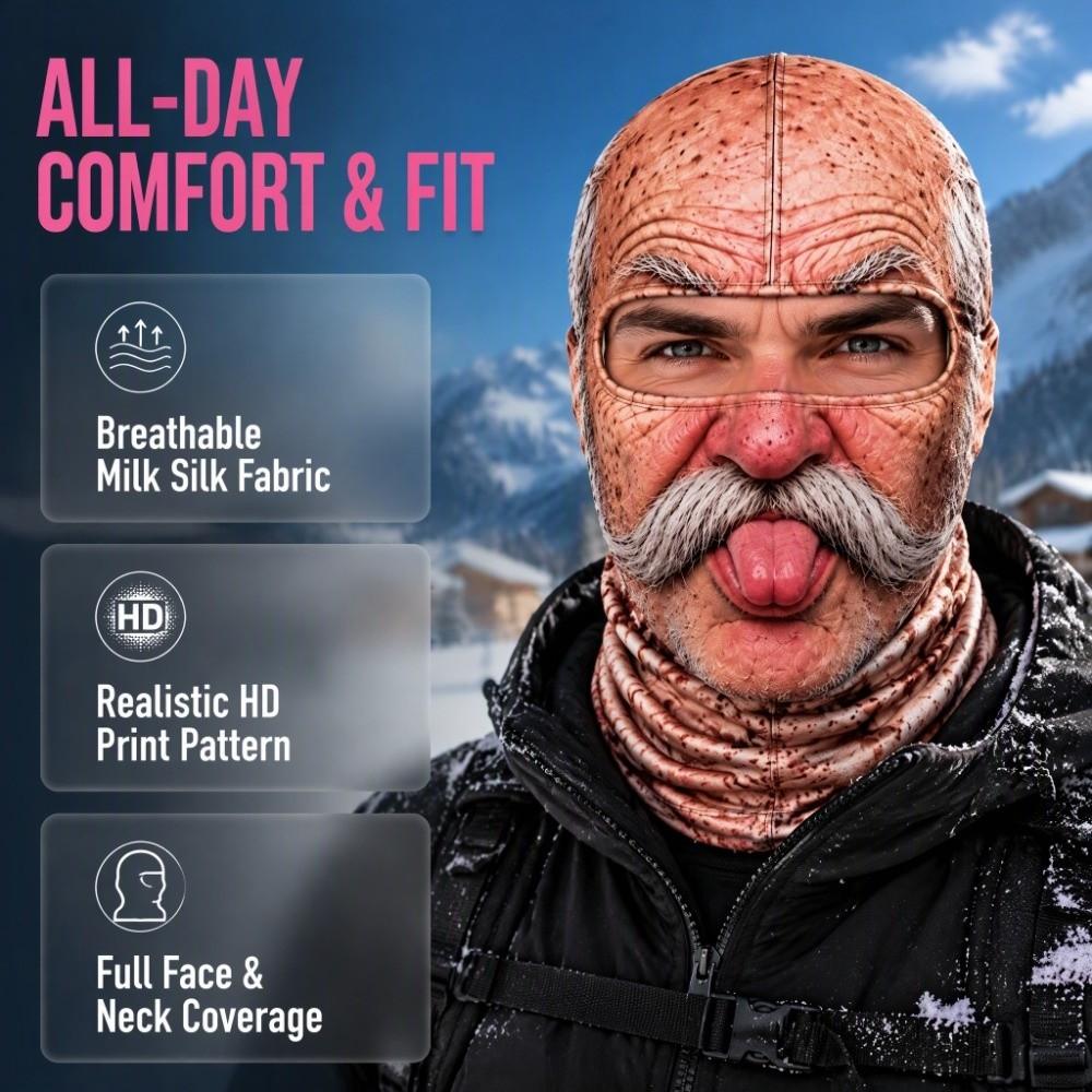 Soft Lightweight Fabric Funny Face Balaclava Breathability Realistic Printed Ski Mask Cycling
