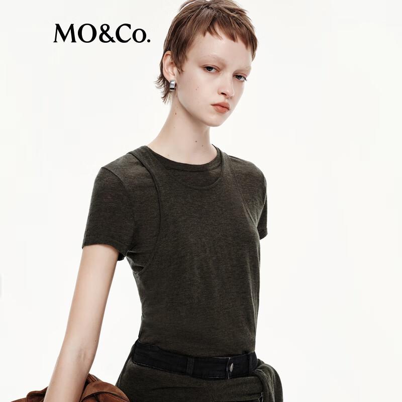 MO&Co. Women's 100% Wool Short-Sleeve Round Neck Sweater