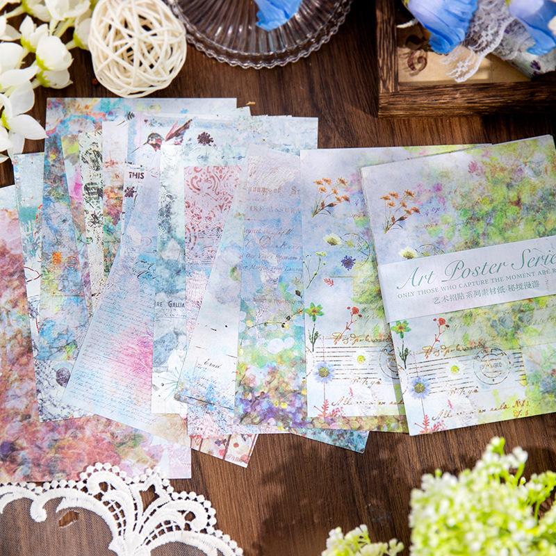 30 Pcs Vintage Flowers Material Paper Decorative Diary Album Scrapbooking Background Paper DIY Hand Made Junk Journal Supplies