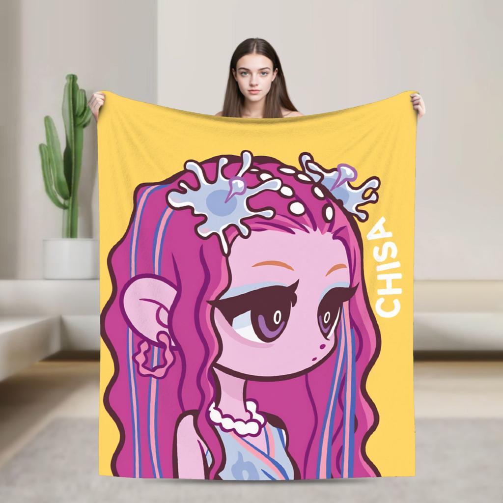 Chisa Wuthering Wave Flannel Blanket Super Soft Throw Blanket for Couch Chair Travel Print Bedspread Sofa Bed Cover