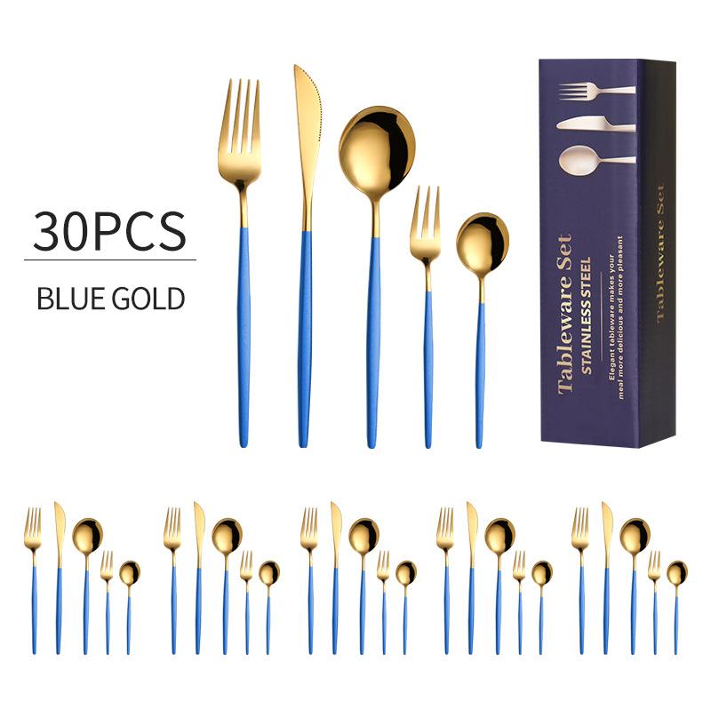 30pcs Gold Western Dinnerware Set Stainless Steel Cutlery Set Fork Knife Spoon Tableware Set Flatware Set Silverware Set