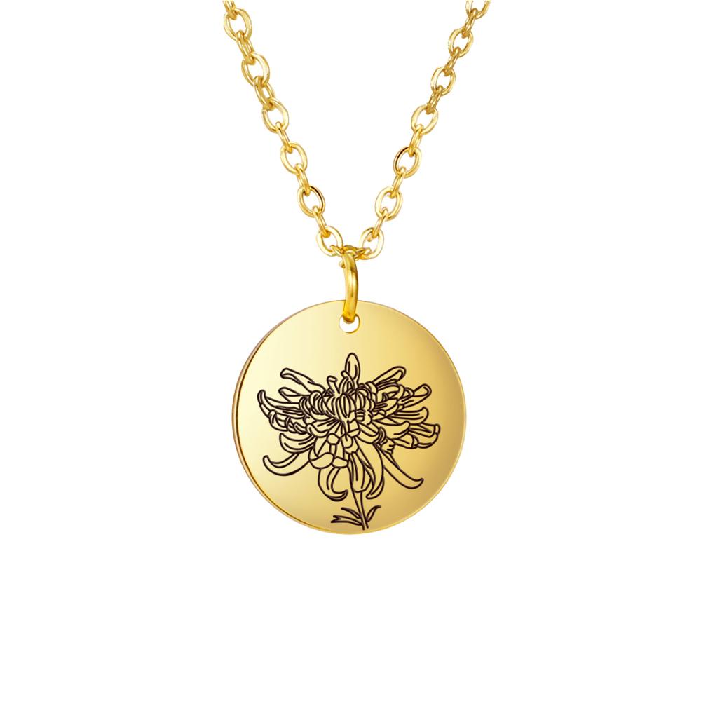 Birth Flower Pendant Necklace Women Stainless Steel Flora Gladiolus Poppy Peony Rose Daisy Necklace Personalized Jewelry