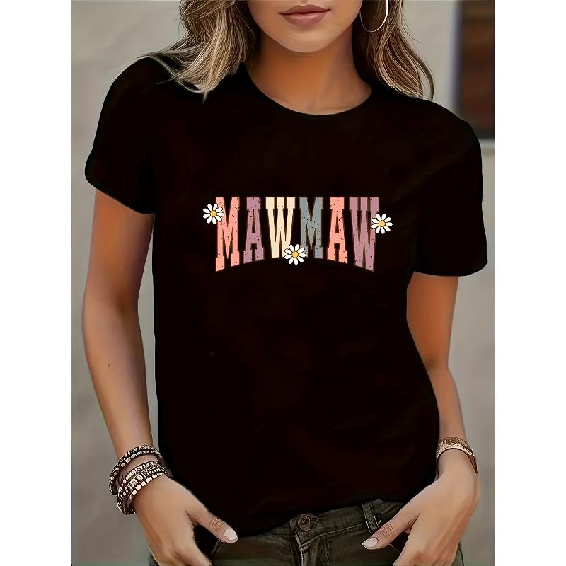 

Casual Round Neck T-Shirt with English Letter Print & Contrast Color Block - All-Season Fit, Short Sleeve Blouse for Casual Attire, Machine Washable S чёрный