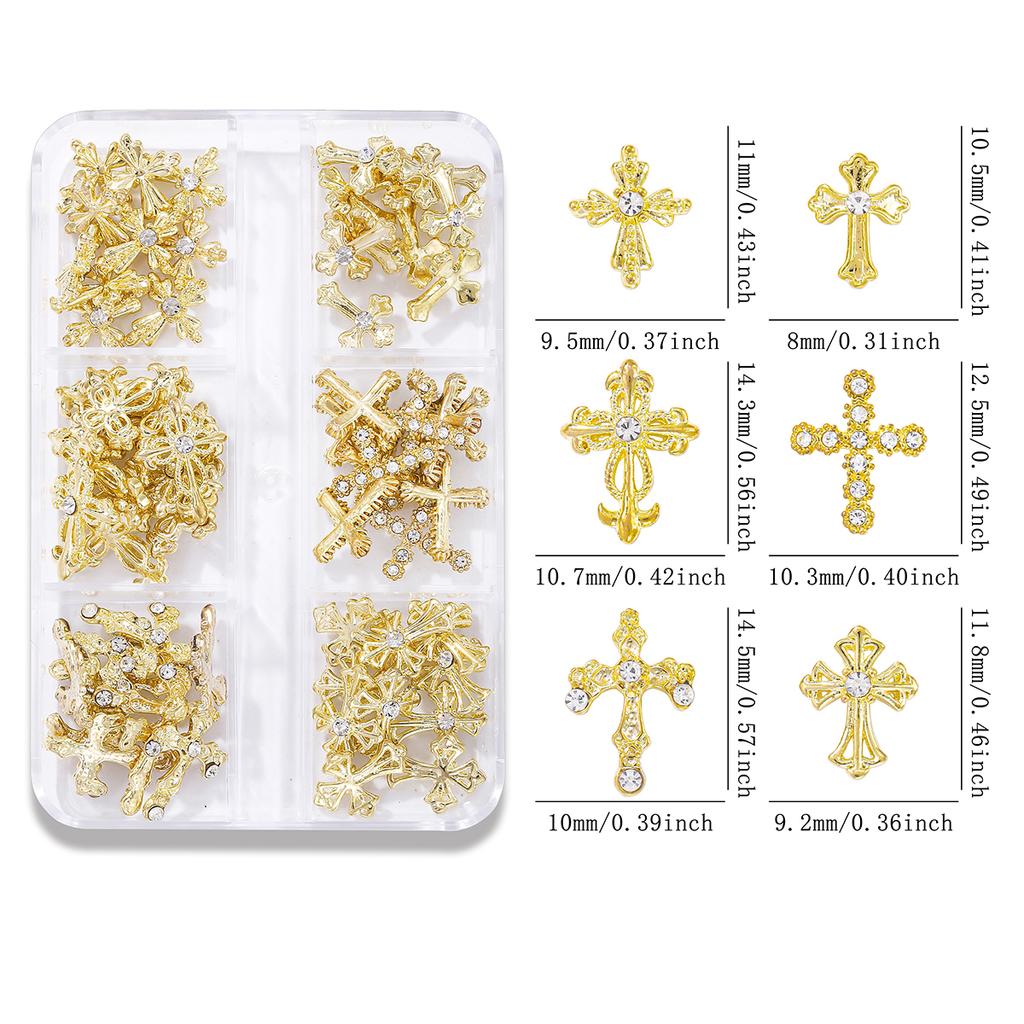 30 Pcs Gold and Silver Punk Wind Vintage Cross Nail Decoration, Alloy Rhinestone, Y2k Metal Style DIY Styling Decoration