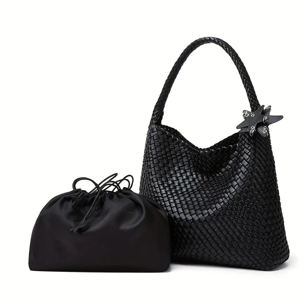 1 Stuk Champagne Super Vuur Geweven Tote Tas Dames Grote Capaciteit Grote Tas High-End Gevoel Draagbare Schouder Emmer Tas