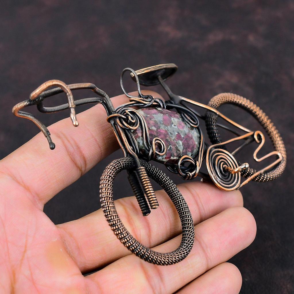 Eudialyte Pendant Copper Wire Wrapped Pendant Handmade Real Gemstone Pendant Eudialyte Jewelry Cycle Pendant Wire Wrap Jewelry Gift For Her