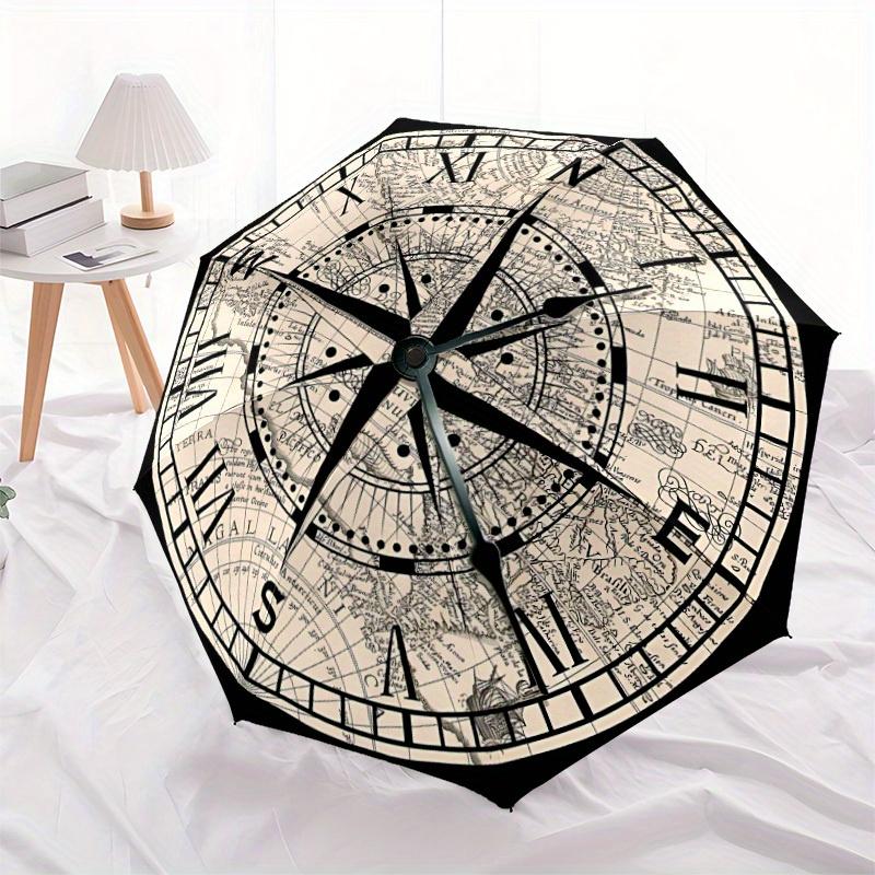 1pc Compass Map Automatic Folding Umbrella, 8-Rib Sturdy Canopy, Portable Travel Umbrella for Outdoor Use
