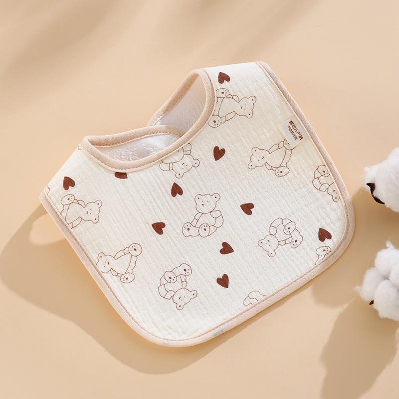 Class A Newborn Baby Saliva Towel Crepe Waterproof Petal Bib Autumn Winter Children Eating Cartoon Cotton Bib