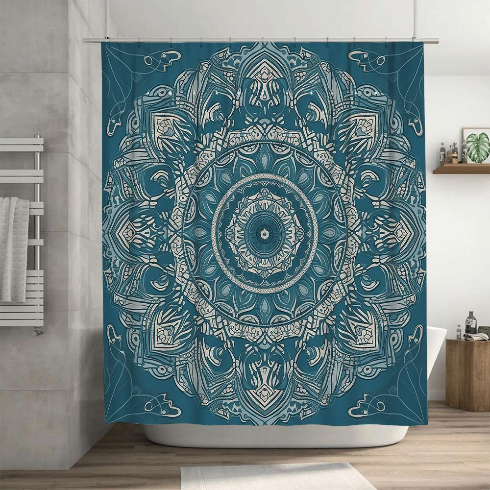 Ornate Mandala Blue Shower Curtain Decor Bathroom Accessories for Home Decoration