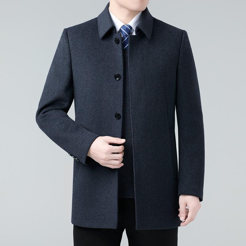 Double-sided Cashmere Coat for Men, Medium-length Woolen Woolen Autumn and Winter Thickened Middle-aged Dad Woolen Lapel Coat 170