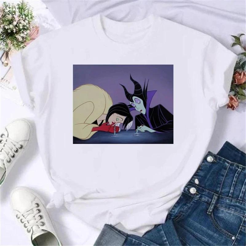 Summer Cartoon Villain T-Shirt Villain Princess Pattern Fashion T-Shirt Harajuku Streetwear White Cotton Top Unisex