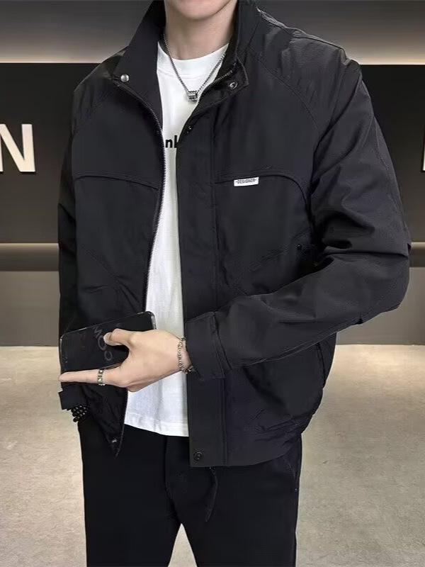 Men's 2025 Spring/Autumn Stand-Up Collar Jacket: Trendy, Versatile, Lightweight Workwear Top