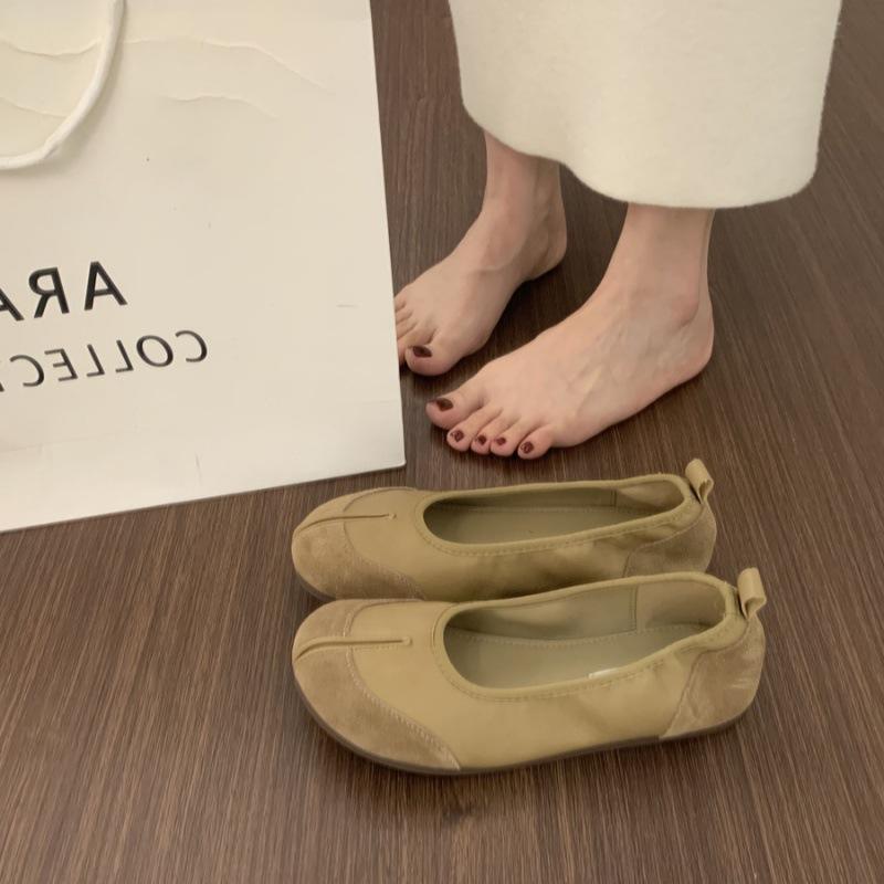 

French flat-soled evening breeze gentle shoes versatile and not tired feet soft leather grandma shoes one foot split-toed ballet single shoes women 40 верблюд