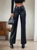 Women's High Waist PU Leather Nightclub Pants with Metal Zipper - INS Style, Winter Straight Leg Design