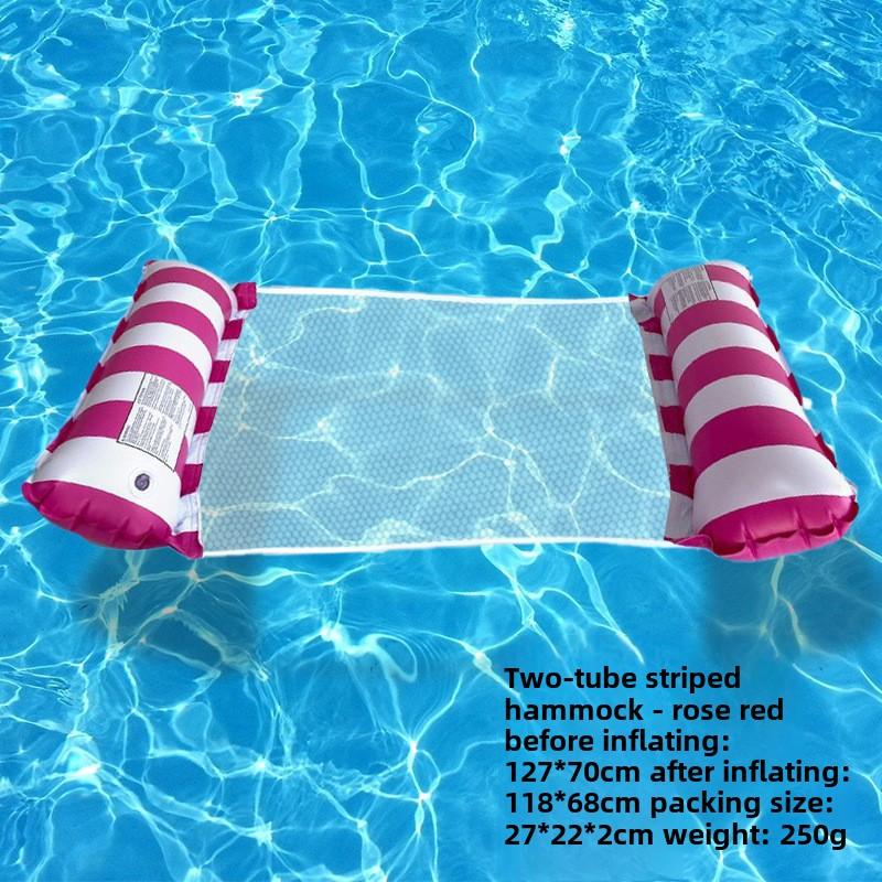 Summer Swim Foldable Striped Inflatable Lounge Hammock Stripe Swimming Pool Parties and Floating Mat Pool Toys Pool Inflatable