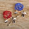 Blucome Full Austrian Crystal Blue Rose Flower Brooches Gold-color Coat Collar Plant Brooch Wedding Boutonniere Pullover Pins