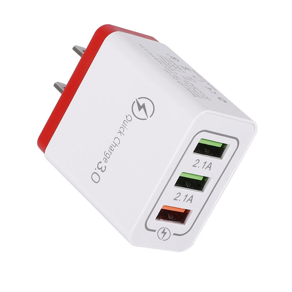 QC3.0 3-Port USB Fast Charger with EU/US Plug for Smartphones