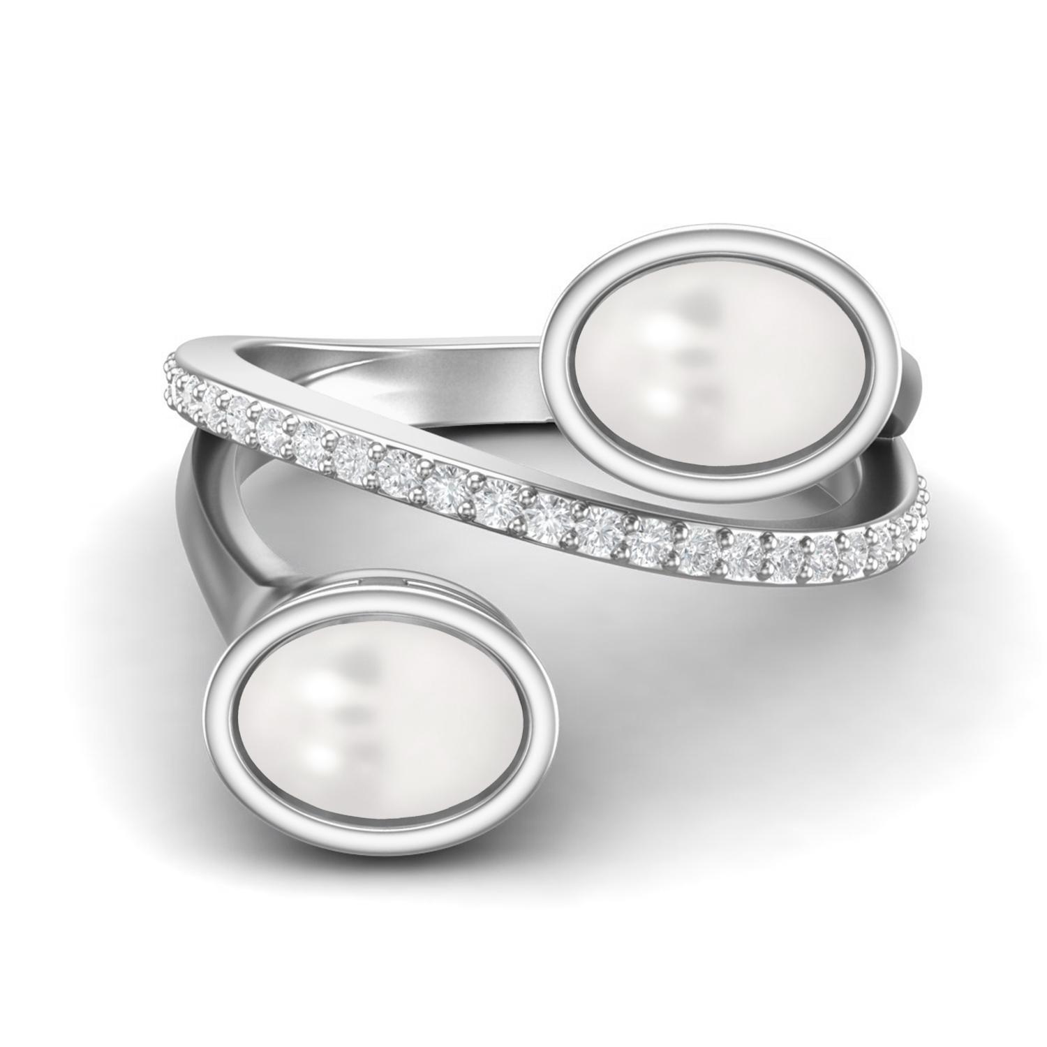 

925 Sterling Silver 2.5 Cts Oval Shape Pearl Dual Stone Boho Wedding Women Ring 11 белый