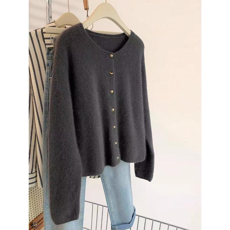 Dark gray raccoon velvet soft waxy sweater jacket women's autumn and winter new wear loose knitted sweater