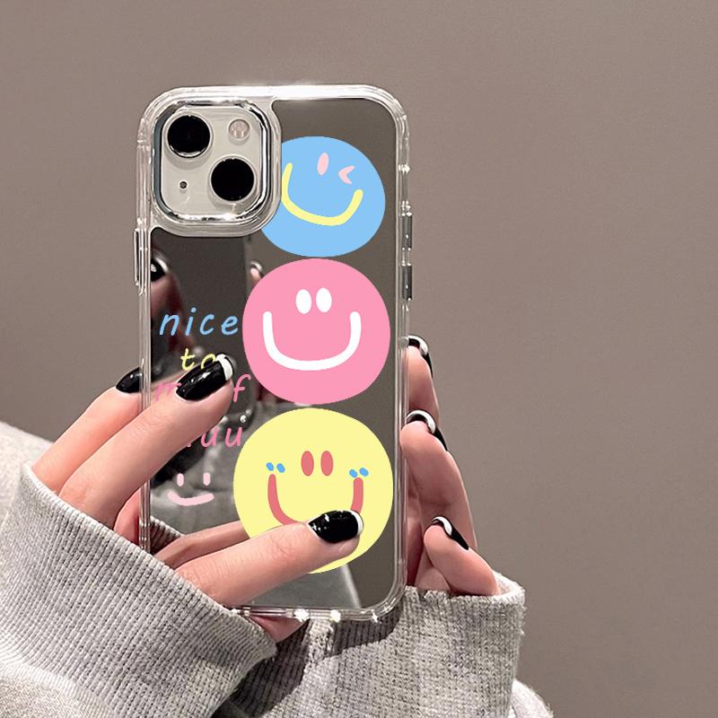 Stylish Smiling Makeup Mirror Phone Case For IPhone 17 17E 16E 16 15 14 13 12 11 Pro Max Air Shockproof Durable Back Cover