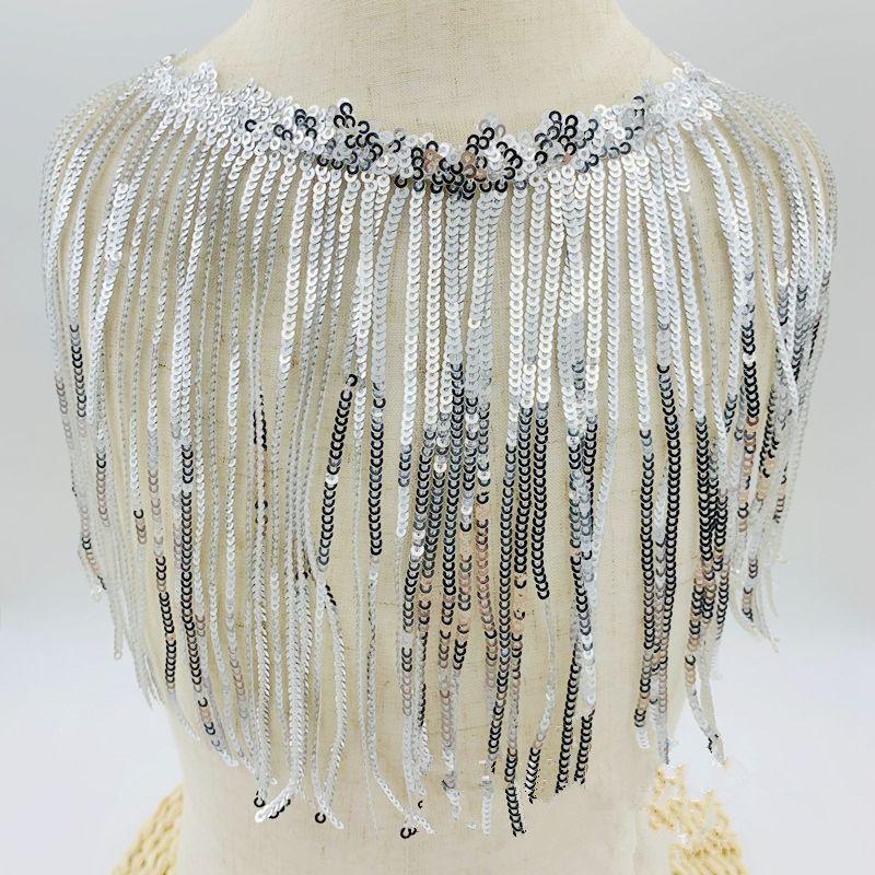 1-5 Yard 17cm GlitterLaser Paljett Frans Tofs Spetskant Latin Dans Bröllopsklänningar Kläder DIY Hantverk Kant Tofs Flecos