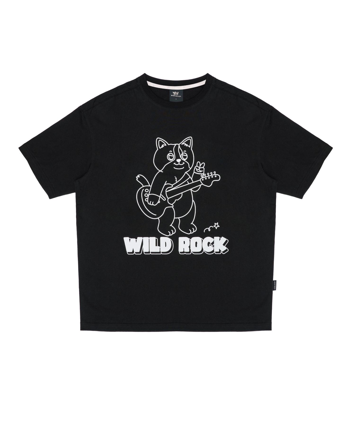 Wild Rock Chubby Cat Chasing Romance Nyangpa T-Shirt_Black S