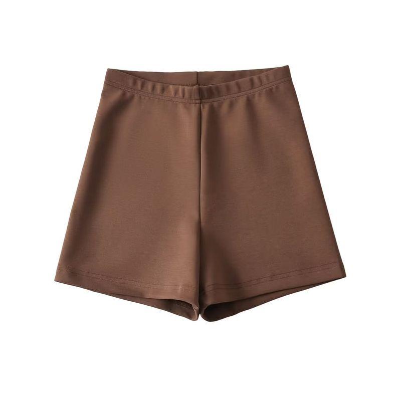 

Fashion Style 2023 Summer New Arrival Women s High Waist Slim Fit All-Match Pure Color Elastic Waist Mid Waist Stretch Shorts Brown S