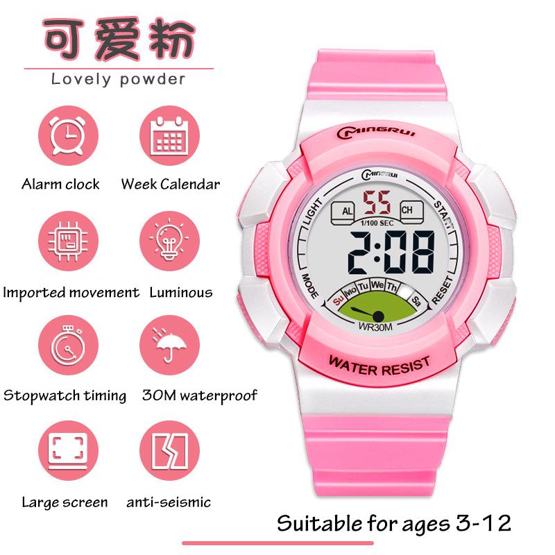 high quality Children's Boys' Sports Electric watch 30M Waterproof LED Alarm Clock Student Kids Girls' Pink Fashion Cute Watches