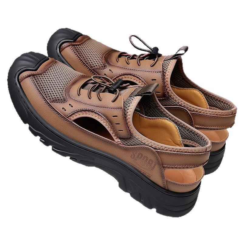 Hollow Men's Sandals 2025 Summer New Mesh Rome Foreign Trade Leisure Beach Hole Breathable Bag Head Leather Shoes