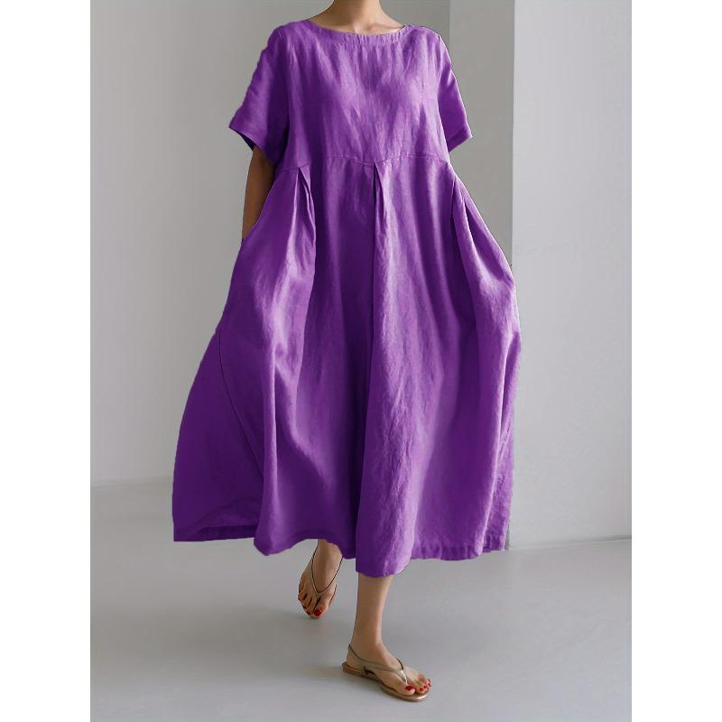 BITCED Fashion Summer Spring Solid Color Print Short Sleeve O-Neck Casual Dresses