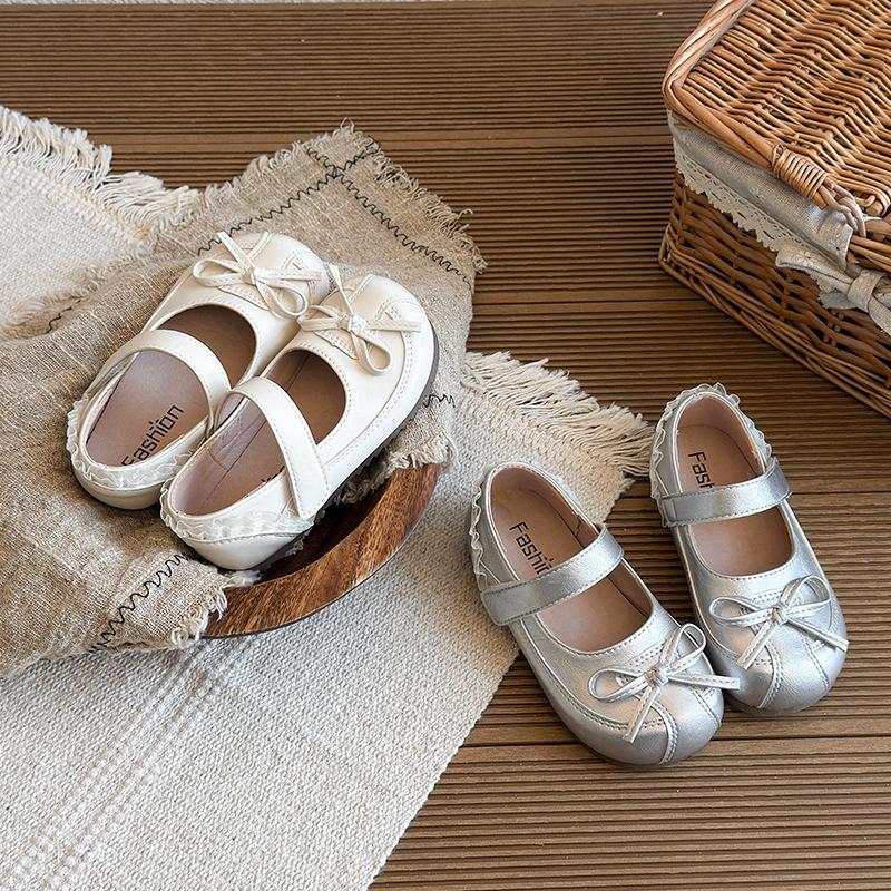 2026 Kids' Korean Style Bow Leather Flats - Versatile, Comfortable Princess Dance Shoes for Spring & Autumn