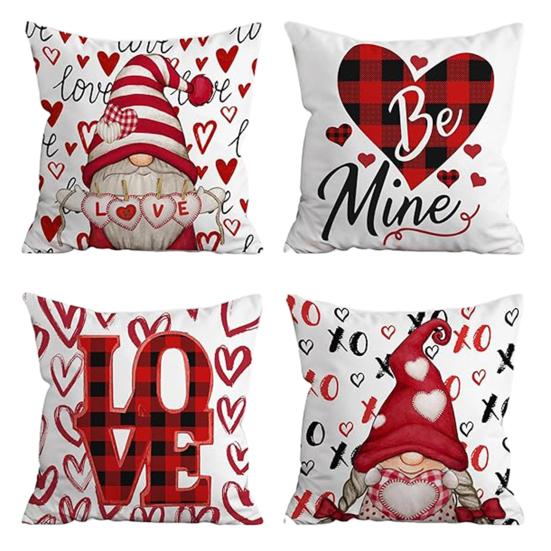 Valentine's Day Pillow Covers Red Buffalo Plaid Gnomes Design Machine Washable Festive Home Decoration Single-sided Printing Pillowcases