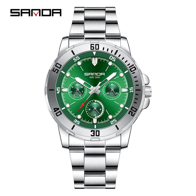 Sanda Men s Multifunctional Waterproof Luminous Steel Band Quartz Watch
