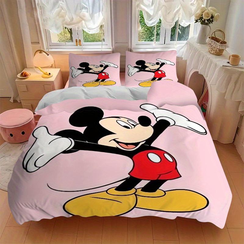 3pcs Pink Mickey Mouse Bedding Set Includes 1 Quilt Cover and 2 Pillowcases, Comfortable Bedding W082