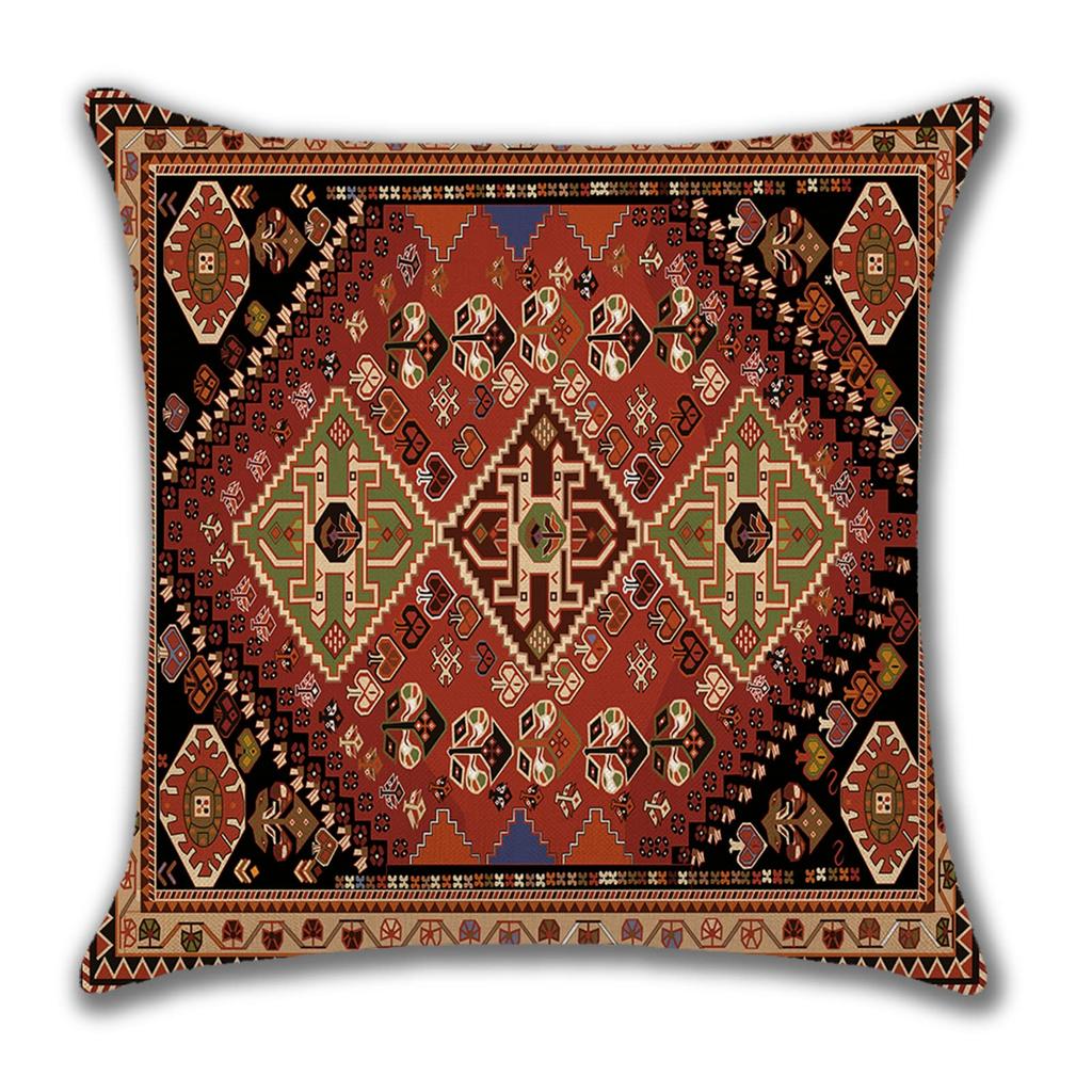 4 Pièces Housse de Coussin Kilim Persan Double Face, Rouge Géométrique Tribal Bohème Housse de Coussin d'Appoint (Sans inserts)