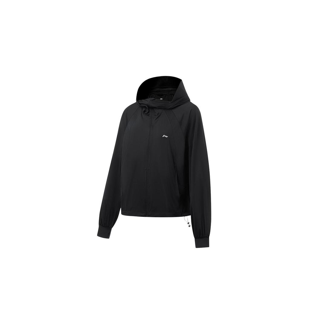 Li Ning Fitness Series Solid Color Logo Print Ice Feel Moisture Wicking Knitted Zip Up Hoodie Women Hoodies Black AWDT576-3