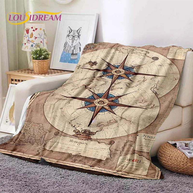3D Ancient Nautical Chart World Map Compass Soft Flannel Blankets,Throw Blanket Comfortable Blanket for Picnic Beds Sofa Bedroom